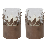 Willow &amp; Silk Set of 2 17cm Metal/Glass Rustic Chook Candle Holders 