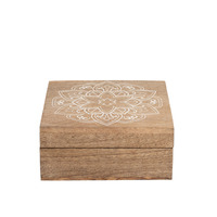 Willow &amp; Silk Handmade 14cm Wooden Carved Mandala Trinket Box 