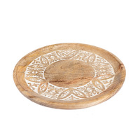 Willow &amp; Silk Handmade 30cm Round Wooden Carved Serving Platter Tray