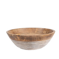 Willow &amp; Silk Handmade 30cm Wooden Bowl w/Subtle White Carving 