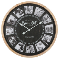 Willow &amp; Silk Wooden 70cm Round &#39;Photo Gallery Collage&#39; Large Wall Clock 