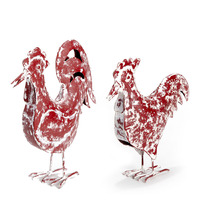 Willow &amp; Silk Metal 33cm/29cm Set of 2 Red Garden Rooster &amp; Chook  