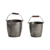 Willow &amp; Silk Nested Metal 23/21cm Set of 2 Silver Bucket Planters w/Handle