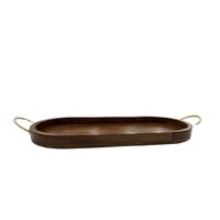 Willow &amp; Silk Handmade 63cm Antique Gold Wooden Oval Tray w/ Handles 