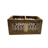 Willow &amp; Silk Handmade 29cm Wooden Metal Cutlery/Storage Caddy 2-Division