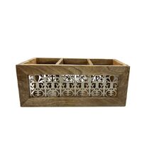 Willow &amp; Silk Handmade 39cm Wooden Metal Cutlery/Storage Caddy 3-Division