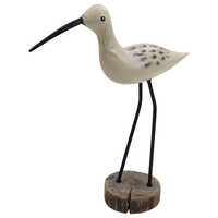 Willow &amp; Silk Metal 40cm White Bird Statue w/ Wooden Base Ornament