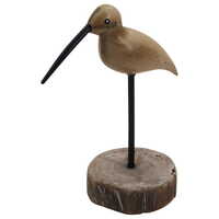 Willow &amp; Silk Metal 25cm Brown Bird w/ Long Beak On Wooden Base Ornament