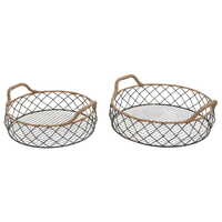 Willow &amp; Silk Nested 39cm/33cm Set of 2 Round Metal Tropea Trays w/Handles