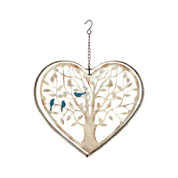 Willow &amp; Silk Hanging 56cm Double Framed Metal Heart Tree w/Birds Wall Art