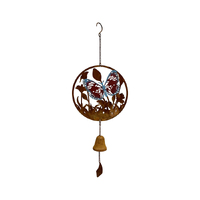 Willow &amp; Silk Hanging Round 63cm Butterfly Rustic Metal Wall Art w/ Bell