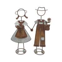 Willow &amp; Silk Set of 2 Country Kids Holding Hands Garden Ornament