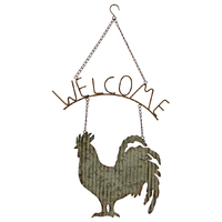 Willow &amp; Silk Hanging 79cm Rustic Rooster Welcome Sign Wall Art