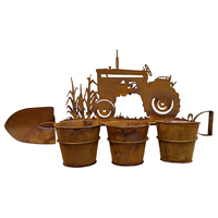 Willow &amp; Silk Metal 60cm Rustic 3 Pot Wall Planter on Showel w/ Tractor 