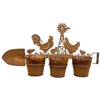 Willow &amp; Silk 3 Pot Wall Planter on Shovel w/Chooks