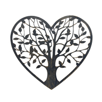 Willow &amp; Silk Laser-Cut 45cm Metal Tree of Life Heart w/ Birds Wall Art