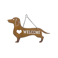 Willow &amp; Silk Hanging Laser Cut 47cm Welcome Dog w/ Heart Metal Wall Art