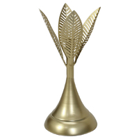 Willow &amp; Silk Metal 32cm Golden Leaves Taper Candle Holder