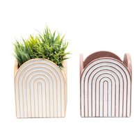 Willow &amp; Silk Set of 2 White Arch Square 17cm Cement Pot/Planters 