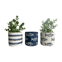 Willow &amp; Silk Cement 14cm Set of 3 Assorted Fish/Stripe Garden Pot Planters