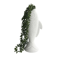 Willow &amp; Silk Ceramic 30cm Contemporary White Fish Vase/ Ornament/ Planter