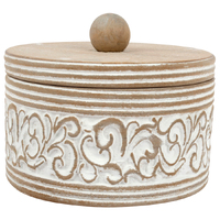 Willow &amp; Silk Handmade Round 17cm Carved Trinket/Jewellery Box