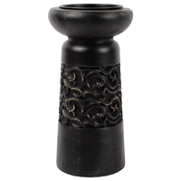 Willow &amp; Silk Vintage 23.5cm Black Wooden Carved Pillar Candle Holder