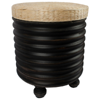 Willow &amp; Silk Round Black 45cm Rattan Side Table/Stool on Footers