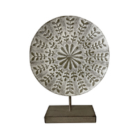 Willow &amp; Silk Metal 40cm White Round Leaves Plaque on Base Ornament