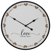 Willow &amp; Silk Wooden Round White 60cm &#39;Love Grows Here&#39; Heart Wall Clock