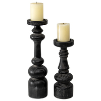 Willow &amp; Silk Wooden 43cm Black Bold Pillar Candle Holder 