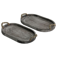 Willow &amp; Silk Wooden 46/41cm Set of 2 Oval Serving Trays w/ Beaded Handles