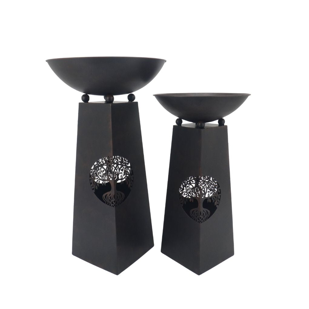 Willow &amp; Silk Set/2 Nested Lasercut Tree-of-Life Firebowls/Planters 50x50x83/40x40x70cm