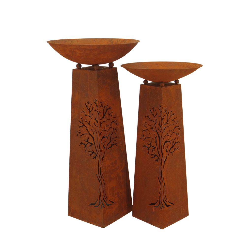 Willow &amp; Silk Set/2 Nested Rust Tree-of-Life Firebowls