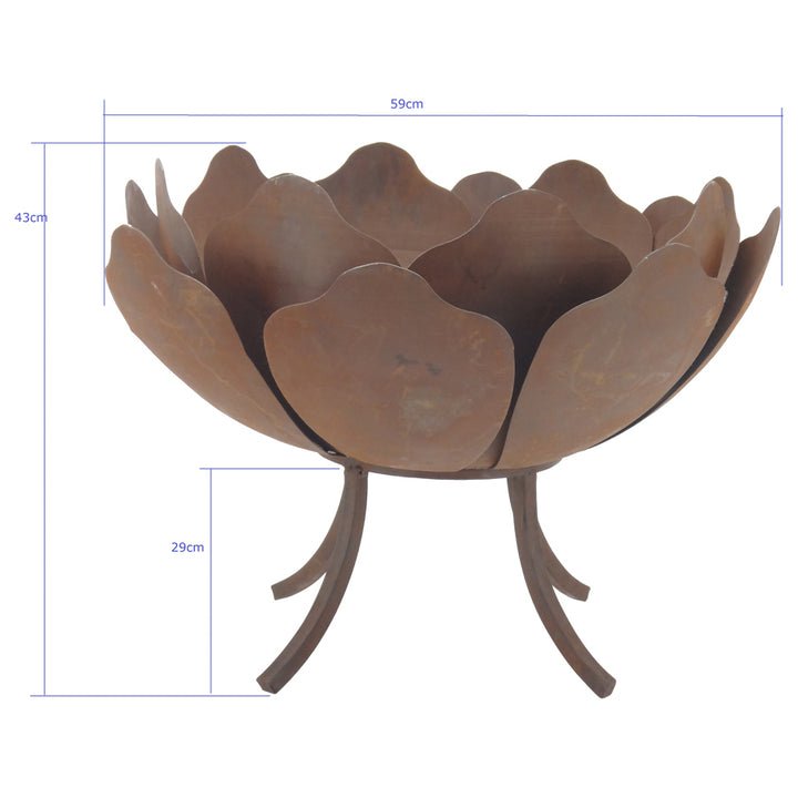 Willow &amp; Silk Metal Rustic Lotus Flower Firebowl Garden/Outdoor 60cm