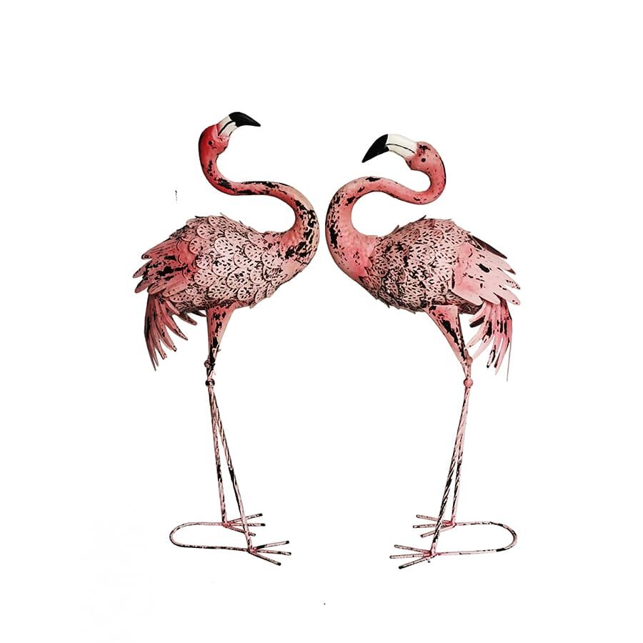 Willow &amp; Silk Rusted Metal Pink Flamingo Garden Statues 96cm/91cm Set of 2