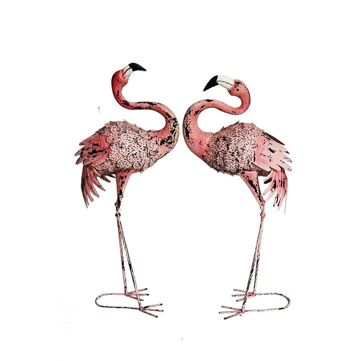 Willow &amp; Silk Rusted Metal Pink Flamingo Garden Statues 96cm/91cm Set of 2