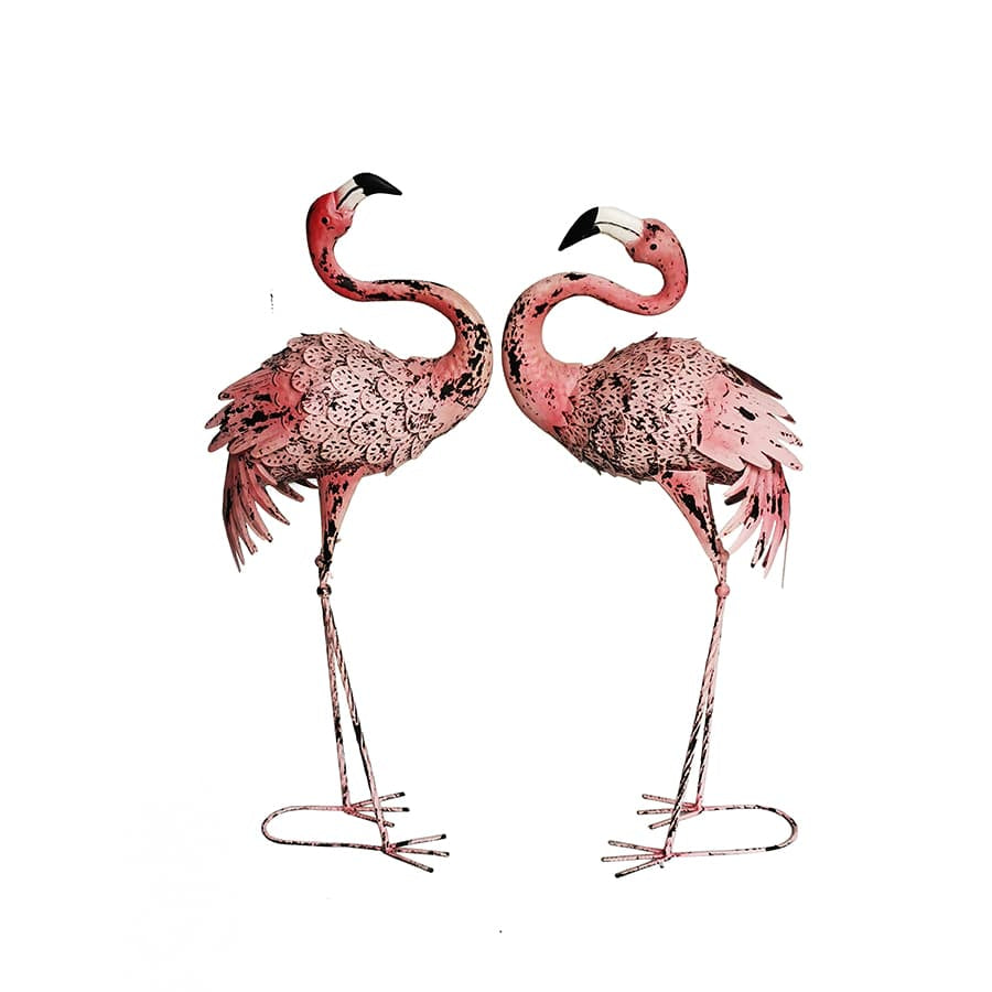 Willow &amp; Silk Rusted Metal Pink Flamingo Garden Statues 96cm/91cm Set of 2