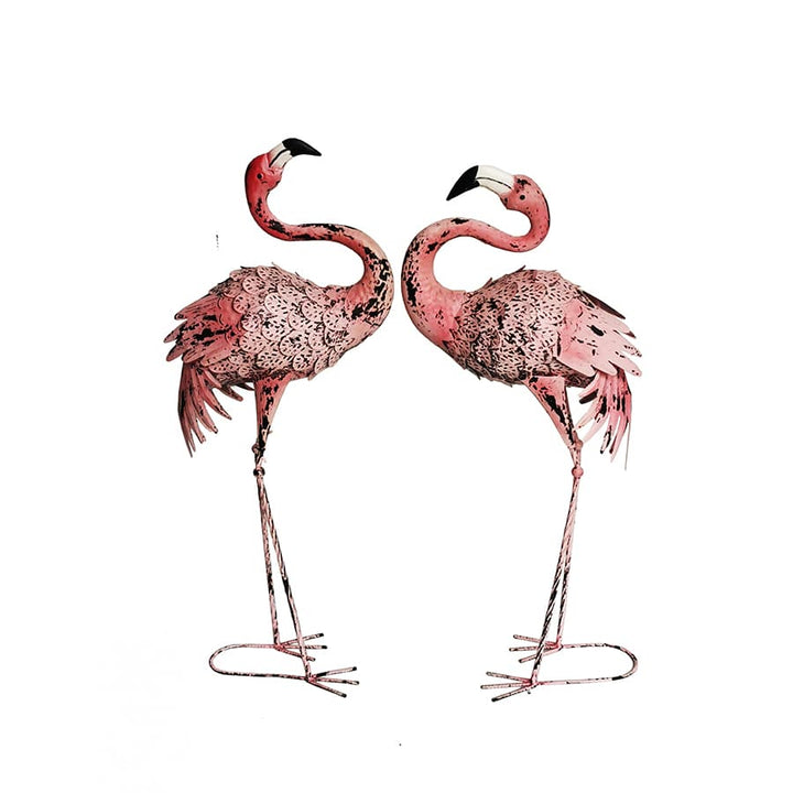 Willow &amp; Silk Rusted Metal Pink Flamingo Garden Statues 96cm/91cm Set of 2