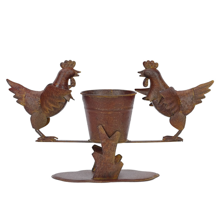 Willow &amp; Silk Chicken Figurines/Ornament with Bucket Set of 2 - Rustic - 26cm