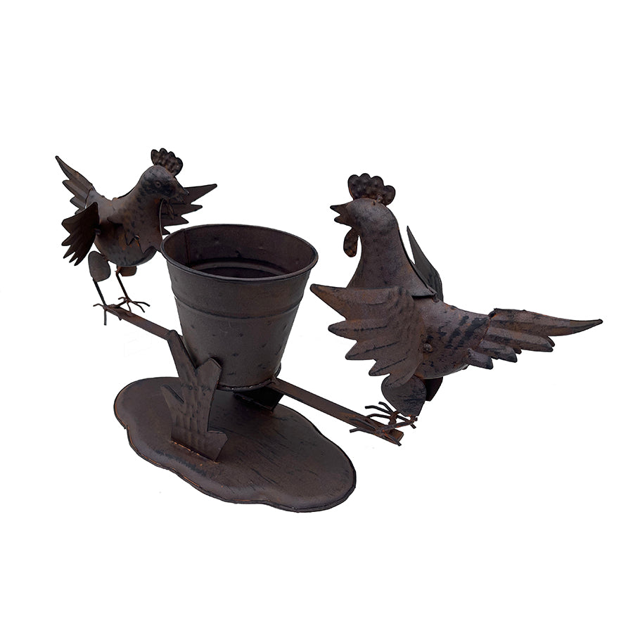 Willow &amp; Silk Chicken Figurines/Ornament with Bucket Set of 2 - Rustic - 26cm