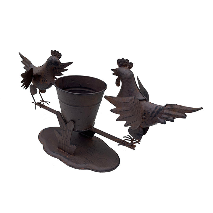 Willow &amp; Silk Chicken Figurines/Ornament with Bucket Set of 2 - Rustic - 26cm