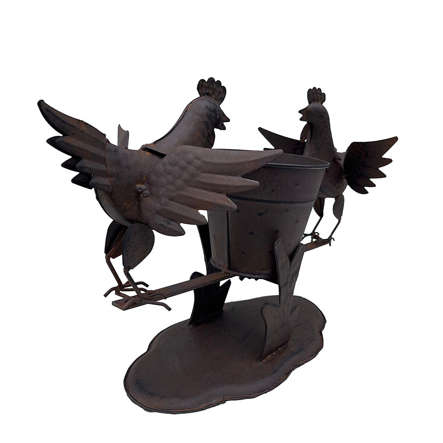 Willow &amp; Silk Chicken Figurines/Ornament with Bucket Set of 2 - Rustic - 26cm