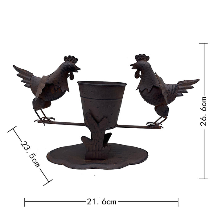 Willow &amp; Silk Chicken Figurines/Ornament with Bucket Set of 2 - Rustic - 26cm
