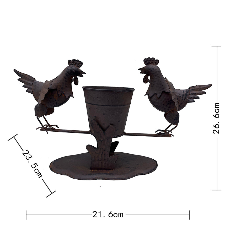 Willow &amp; Silk Chicken Figurines/Ornament with Bucket Set of 2 - Rustic - 26cm