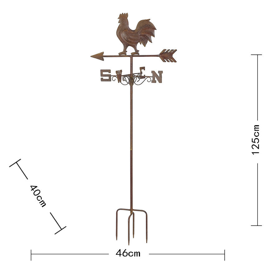 Willow &amp; Silk Metal Rustic Garden Weather Vane Arrow Stake w/Rooster 125cm