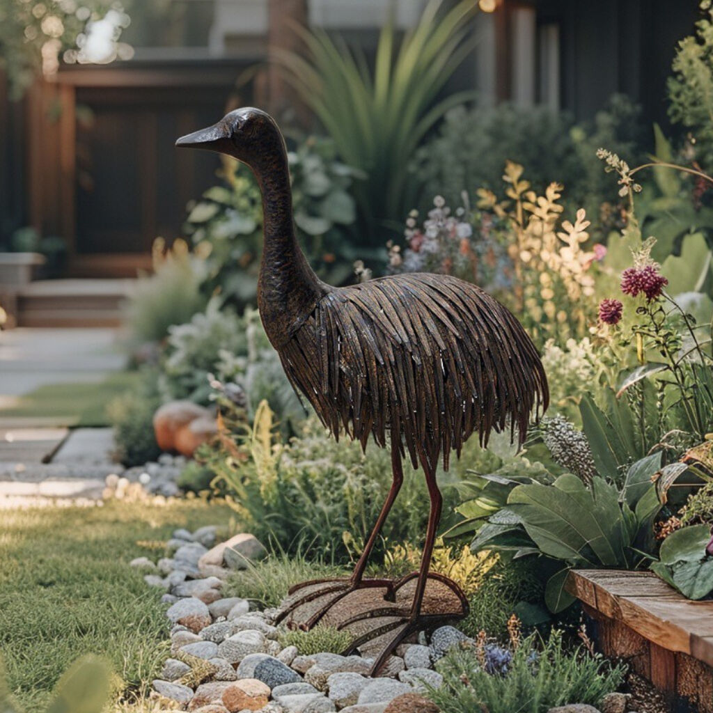 Willow &amp; Silk Metal Rustic Emu Animal Garden Statue 68cm