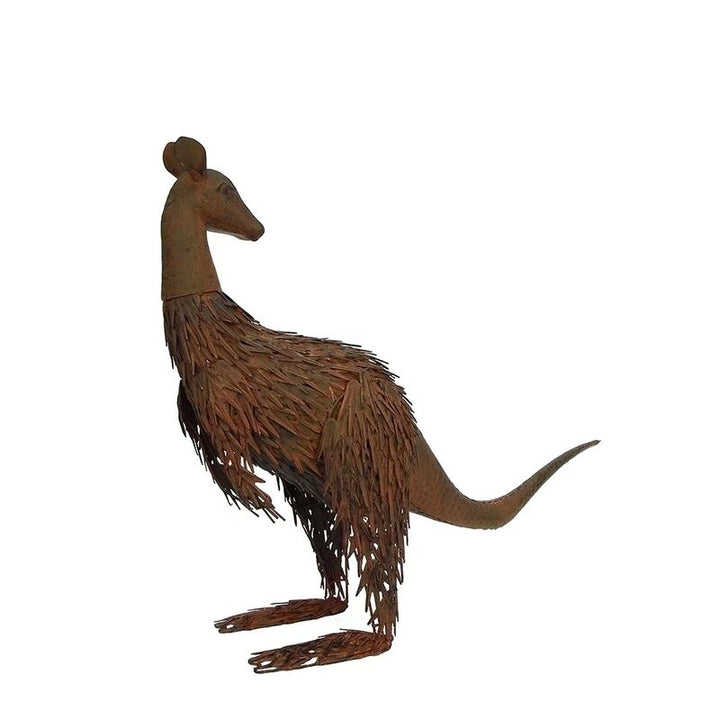 Willow &amp; Silk Metal 58.5cm Rusty Kangaroo Looking Back Garden Statue