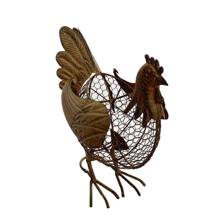Willow &amp; Silk Metal 40.5cm Rustic Brown Chook Egg Basket/ Kitchen Storage