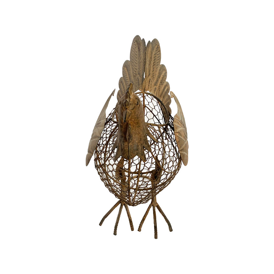 Willow &amp; Silk Metal 40.5cm Rustic Brown Chook Egg Basket/ Kitchen Storage